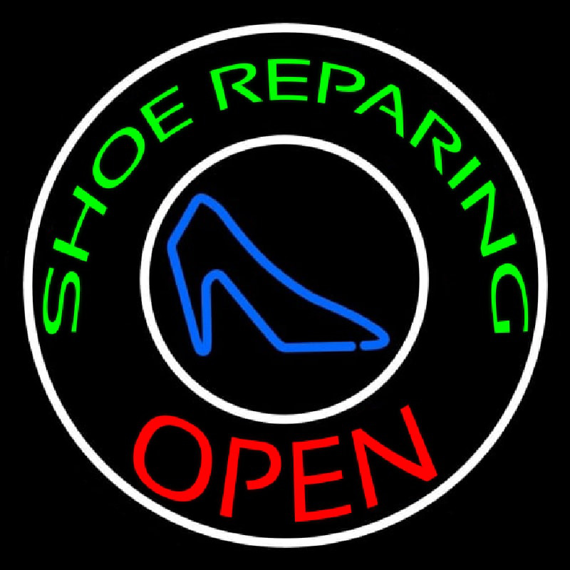 Custom Green Shoe Repairing Open With Border Neon Sign USA