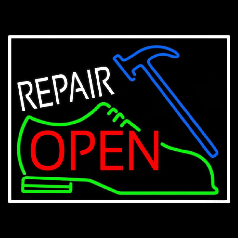 Custom Green Shoe White Repair Open Neon Sign USA