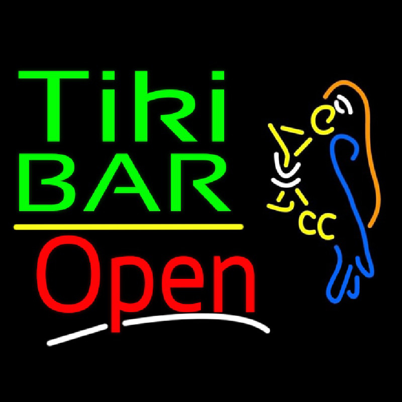 Custom Green Tiki Bar With Parrot Martini Open Neon Sign USA
