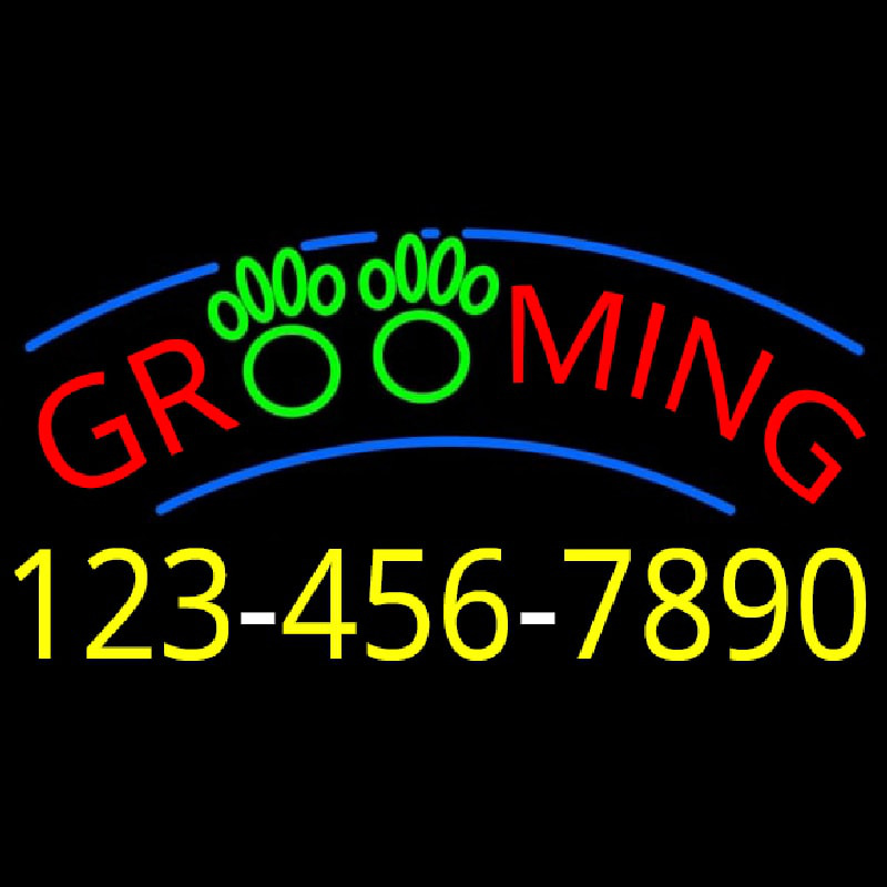 Custom Grooming With Phone Number Neon Sign USA
