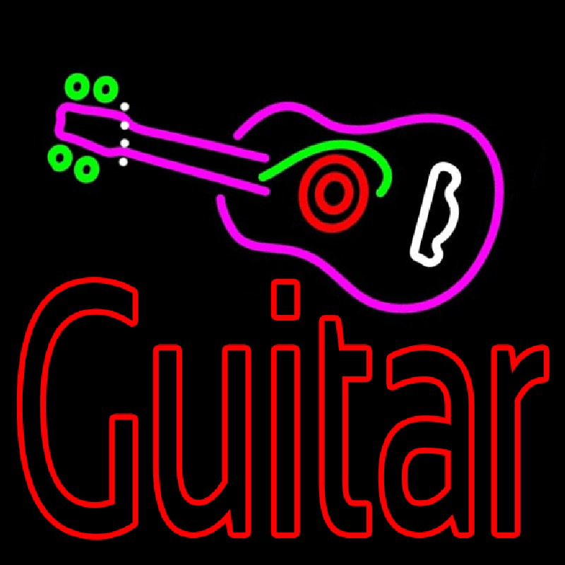Custom Guitar Logo In Turquoise Red Neon Sign USA