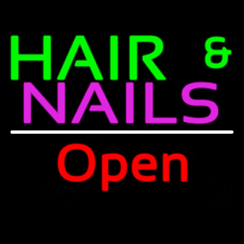 Custom Hair And Nails Open White Line Neon Sign USA
