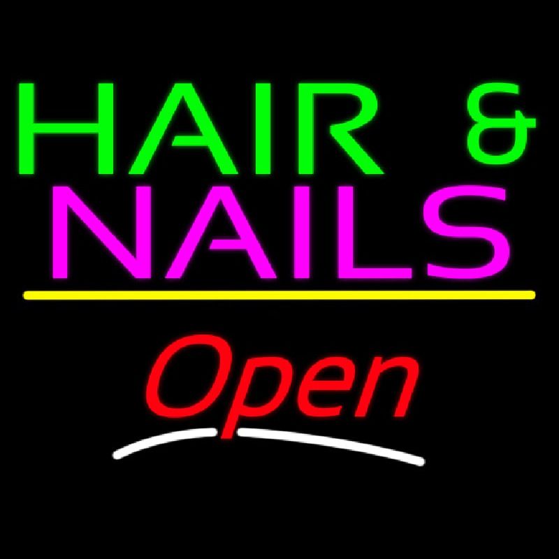 Custom Hair And Nails Open Yellow Line Neon Sign USA