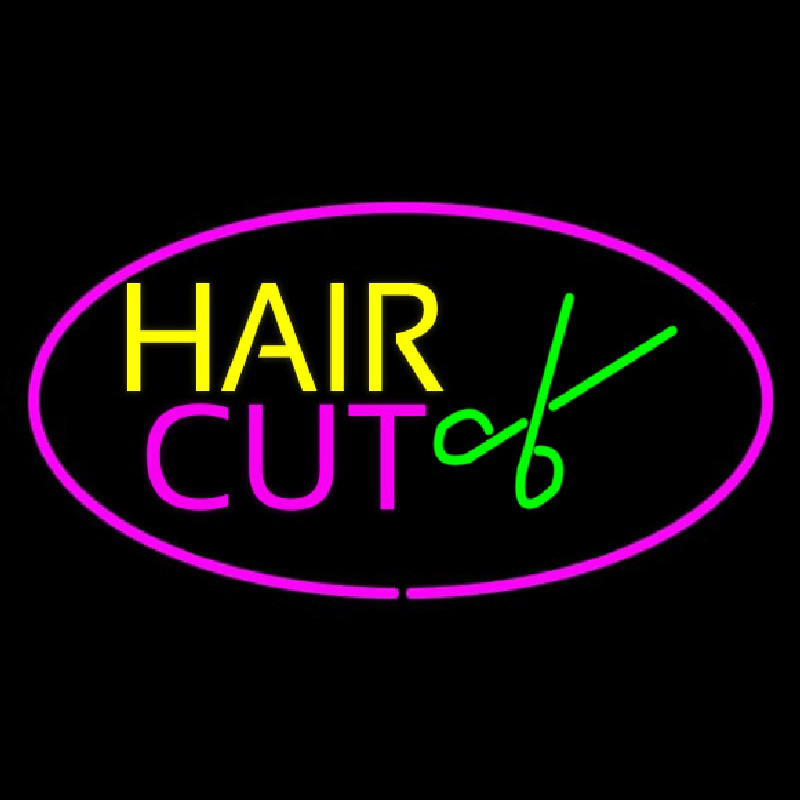Custom Hair Cut Logo Oval Pink Neon Sign USA