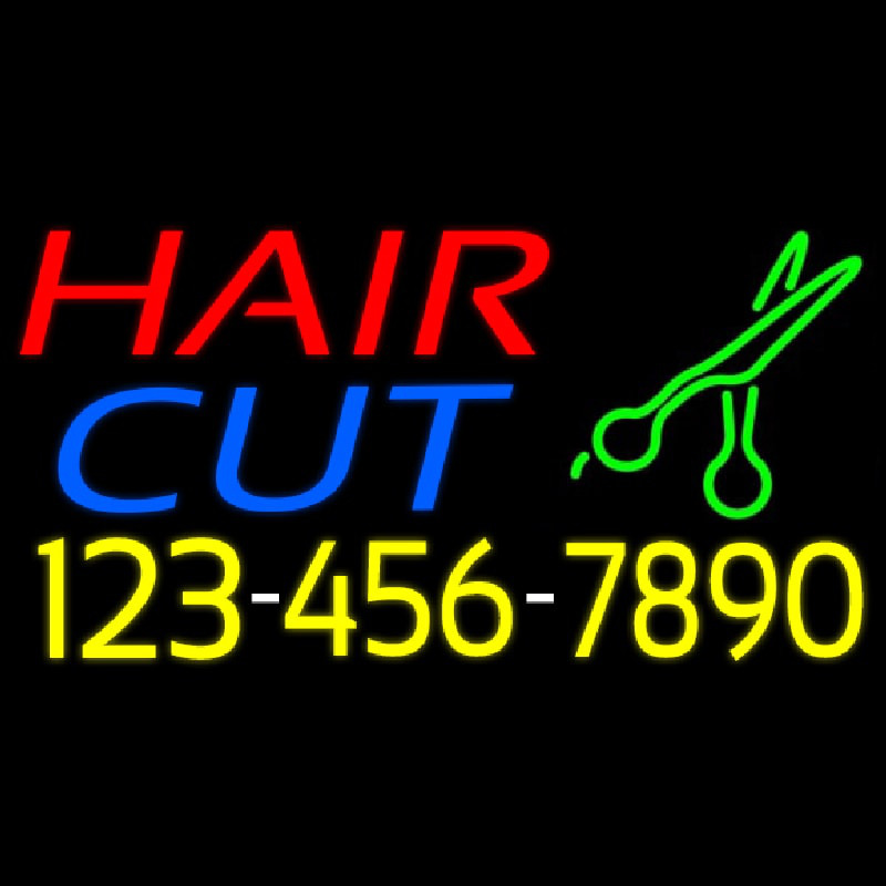 Custom Hair Cut With Number And Scissor Neon Sign USA