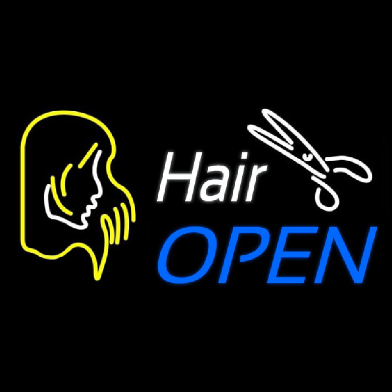 Custom Hair Open Neon Sign USA