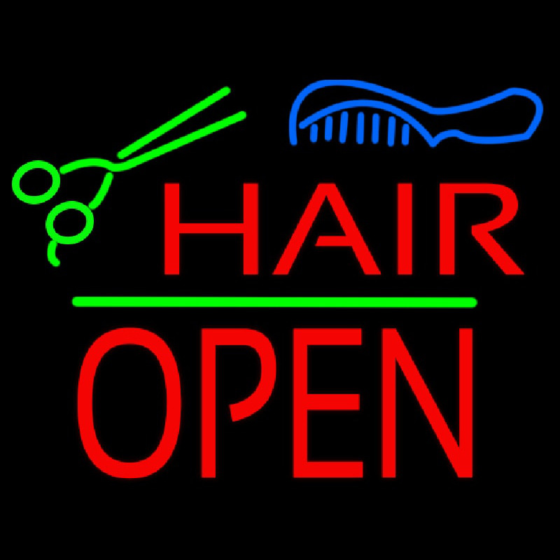 Custom Hair Scissors Comb Block Open Green Line Neon Sign USA