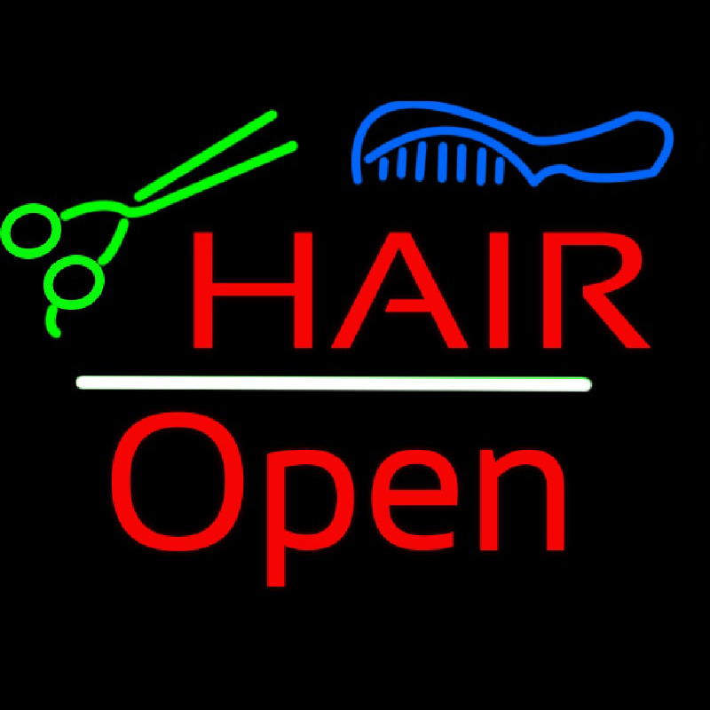 Custom Hair Scissors Comb Open White Line Neon Sign USA