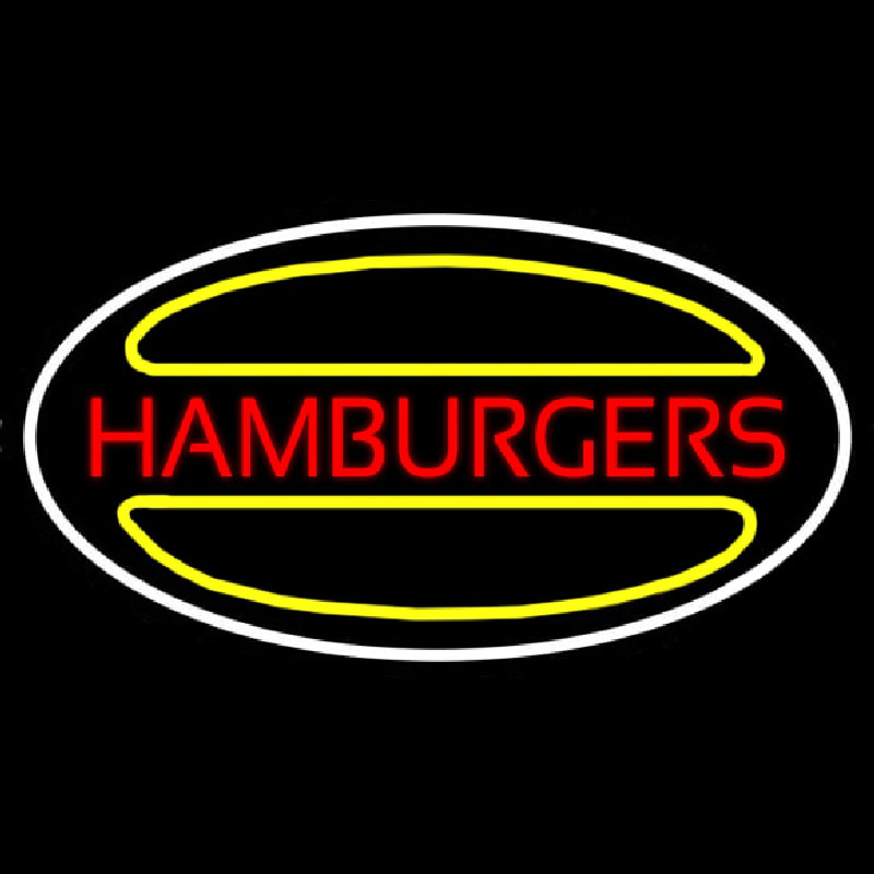 Custom Hamburgers Logo Oval Neon Sign USA