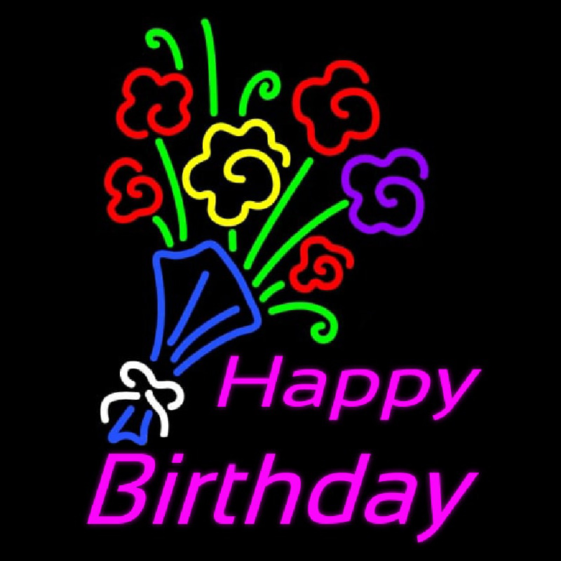Custom Happy Birthday With Bouquet Neon Sign USA