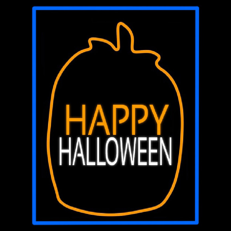 Custom Happy Halloween With Blue Border Neon Sign USA