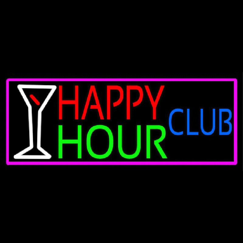 Custom Happy Hour Club With Pink Border Neon Sign USA