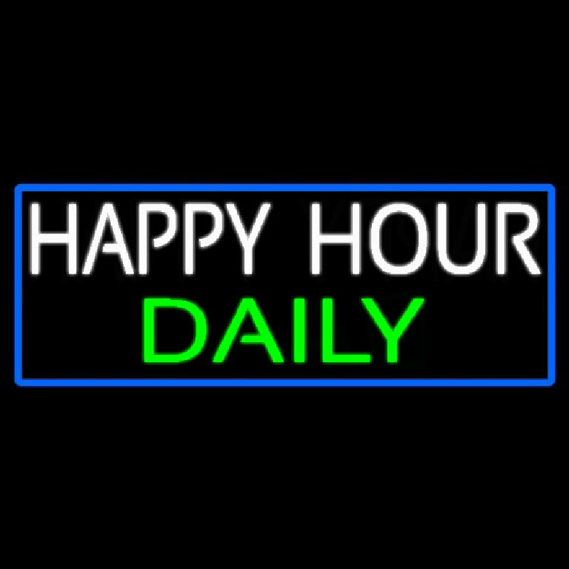 Custom Happy Hours Daily With Blue Border Neon Sign USA