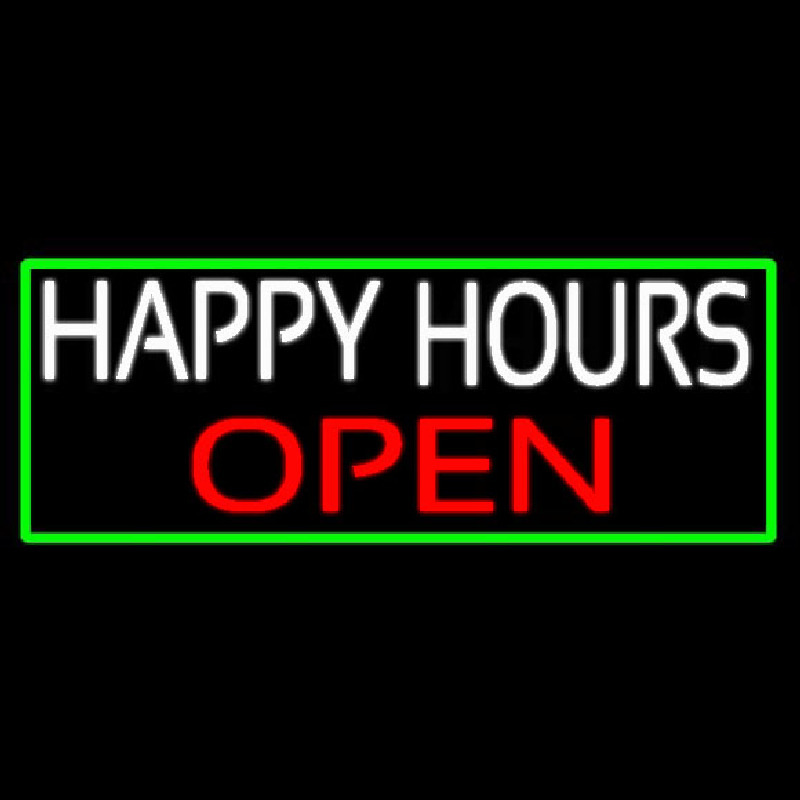 Custom Happy Hours Open With Green Border Neon Sign USA