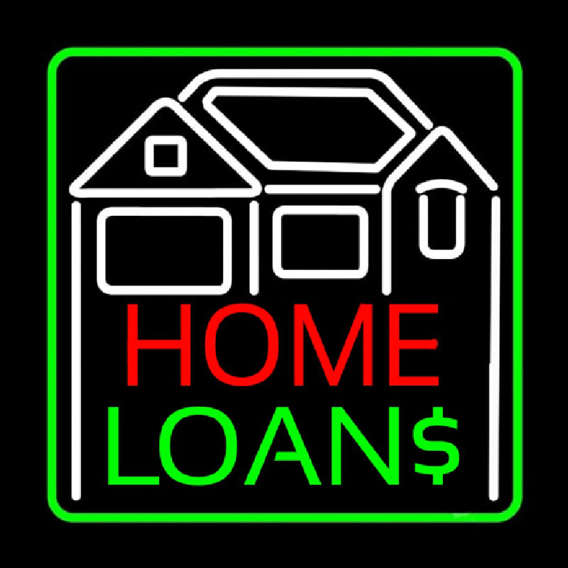 Custom Home Loans With Home Logo And Green Border Neon Sign USA