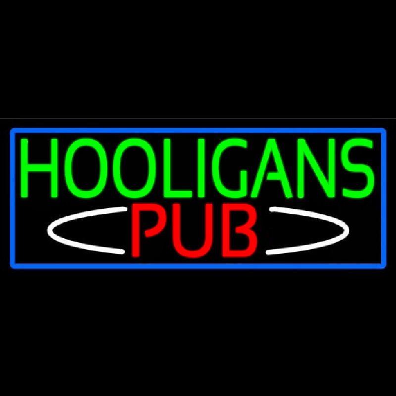 Custom Hooligans Pub With Blue Border Neon Sign USA