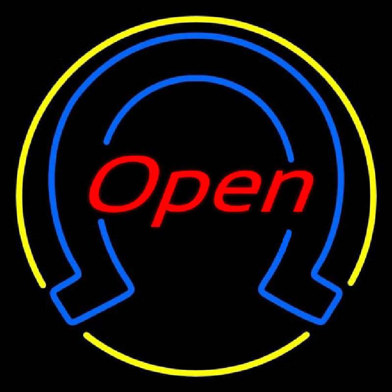 Custom Horseshoe Open With Yellow Border Neon Sign USA