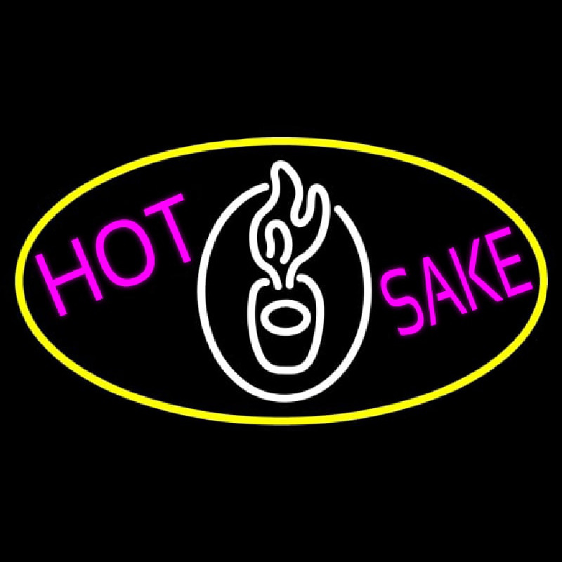 Custom Hot Sake Oval With Yellow Border Neon Sign USA