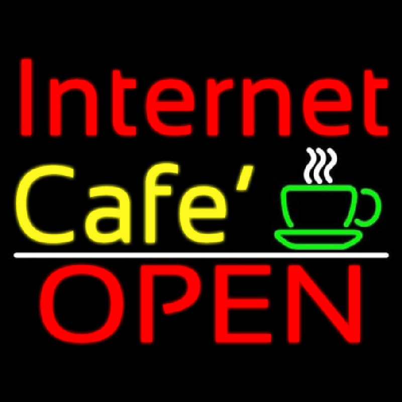 Custom Internet Cafe Open With Coffee Cup Neon Sign USA