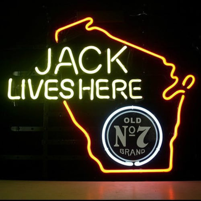 Custom Jack Daniels Lives Here Whiskey Wisconsin Neon Sign USA