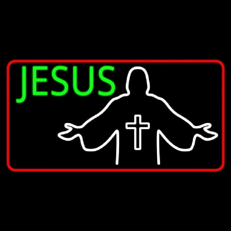 Custom Jesus Christian Cross With Border Neon Sign USA