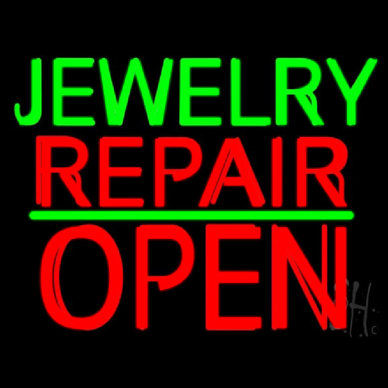Custom Jewelry Repair Block Open Green Line Neon Sign USA