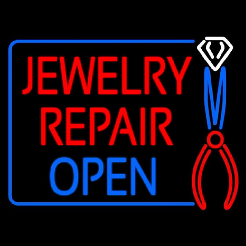 Custom Jewelry Repair Open Block Neon Sign USA