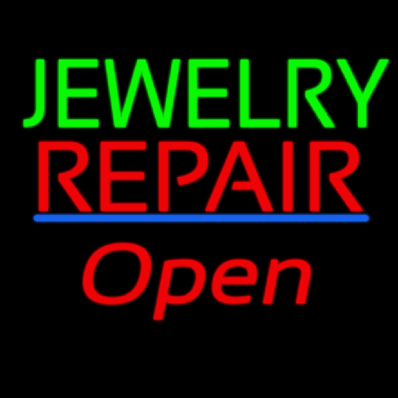 Custom Jewelry Repair Open Blue Line Neon Sign USA