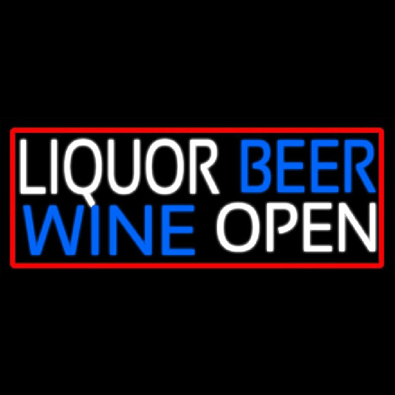 Custom Liquor Beer Wine Open With Red Border Neon Sign USA