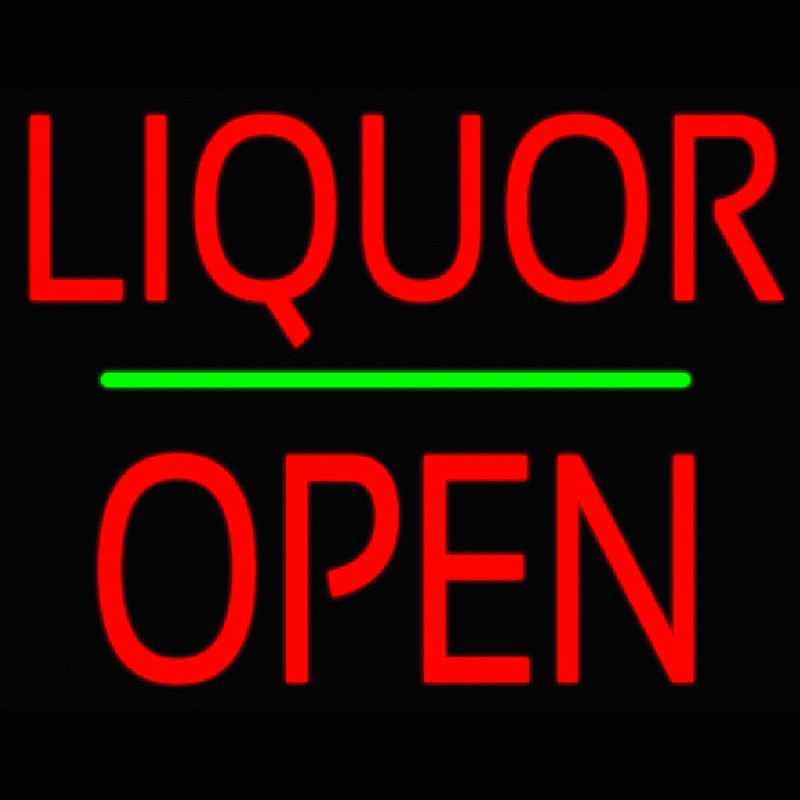 Custom Liquor Block Open Green Line Neon Sign USA