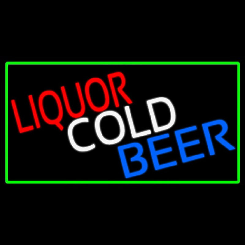 Custom Liquors Cold Beer With Green Border Neon Sign USA