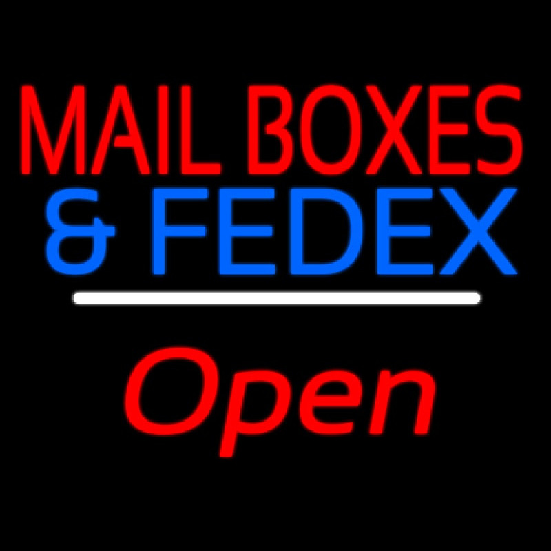Custom Mail Boxes And Fedex Open White Line Neon Sign USA