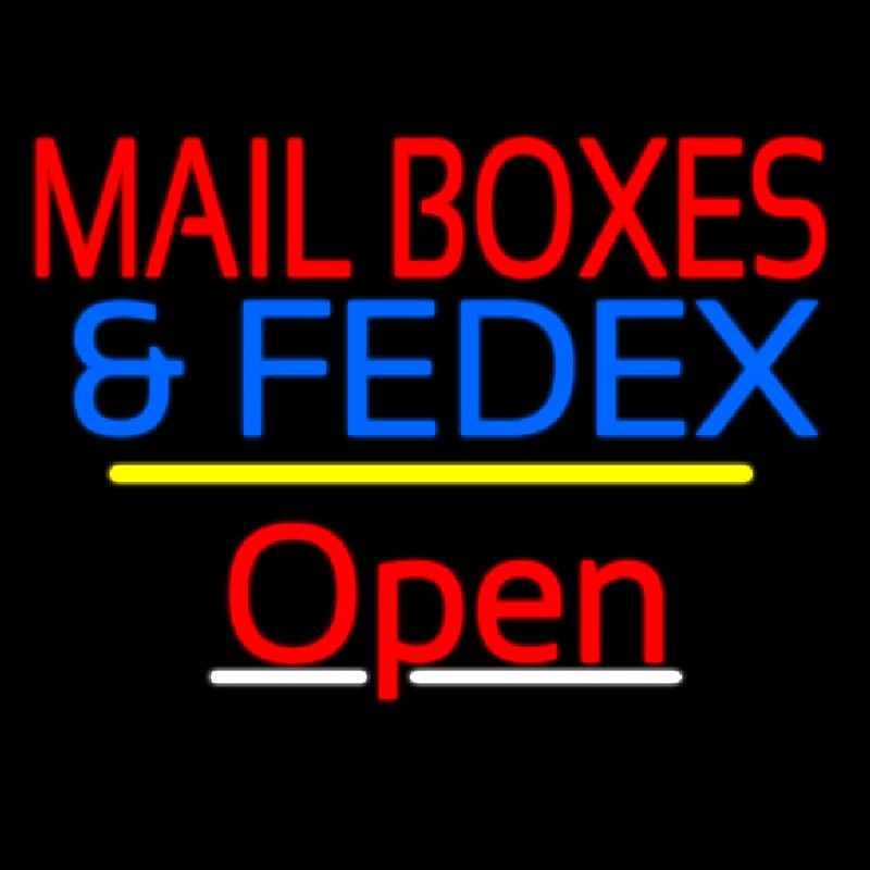 Custom Mail Boxes And Fedex Open Yellow Line Neon Sign USA