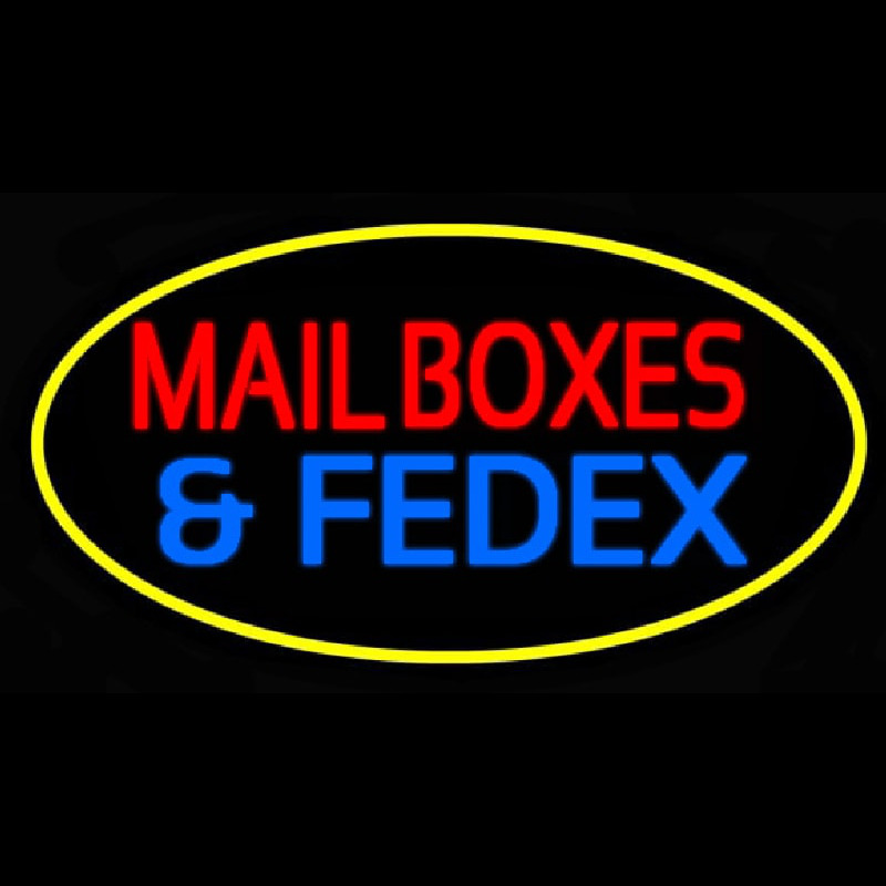 Custom Mail Boxes And Fedex Oval Yellow Neon Sign USA