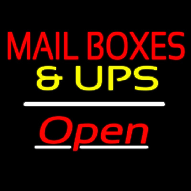 Custom Mail Boxes And Ups Block Open White Line Neon Sign USA