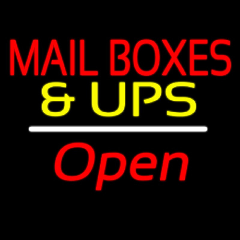 Custom Mail Boxes And Ups Open White Line Neon Sign USA