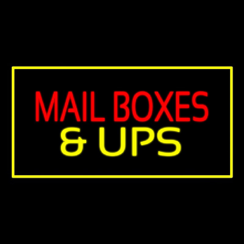 Custom Mail Boxes And Ups Rectangle Yellow Neon Sign USA