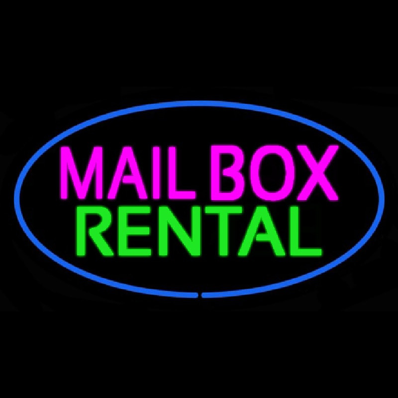 Custom Mailbox Rental Blue Oval Neon Sign USA