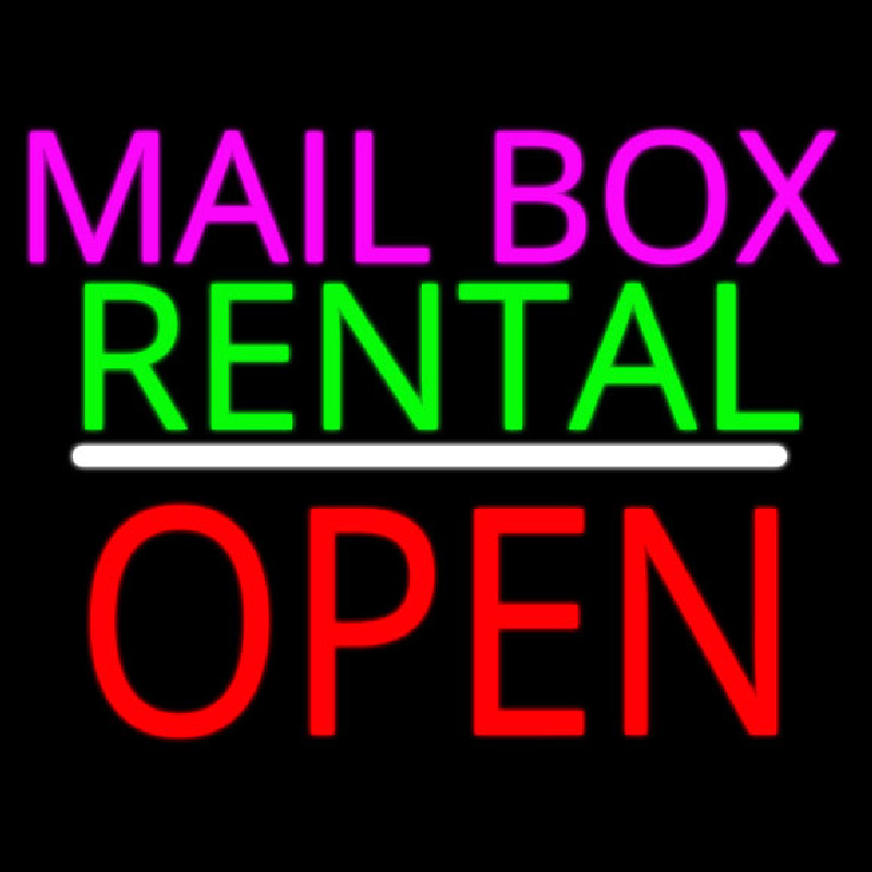Custom Mailbox Rental Open Block White Line Neon Sign USA