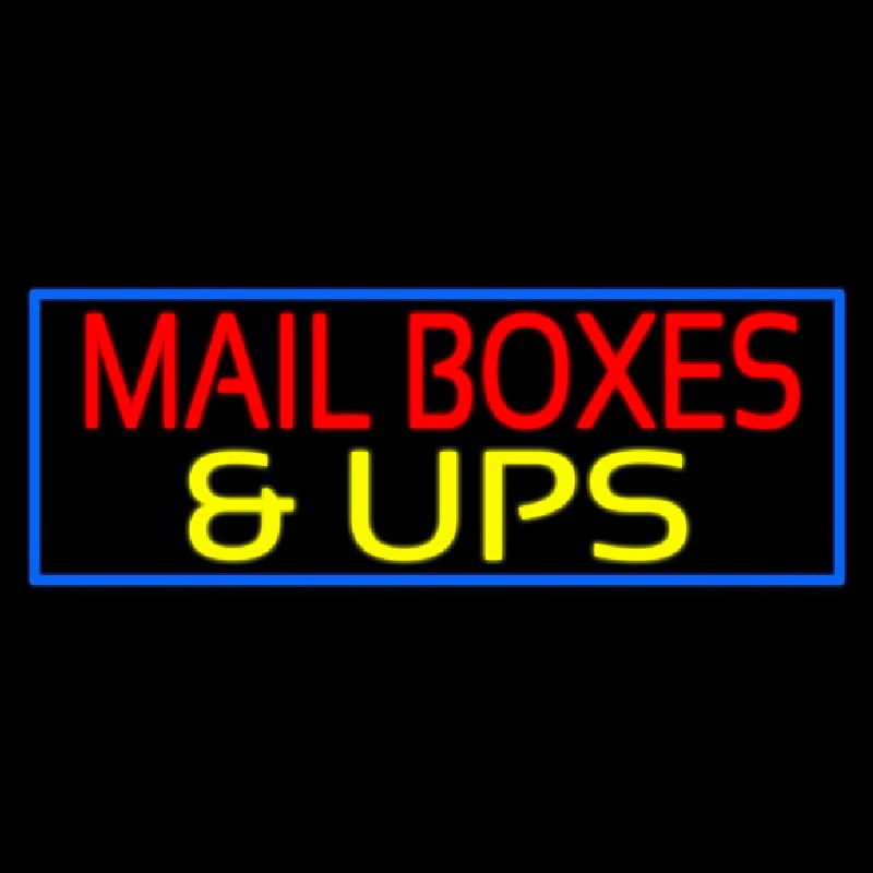 Custom Mailboxes And Ups Block Blue Border Neon Sign USA