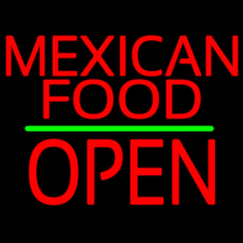 Custom Mexican Food Block Open Green Line Neon Sign USA