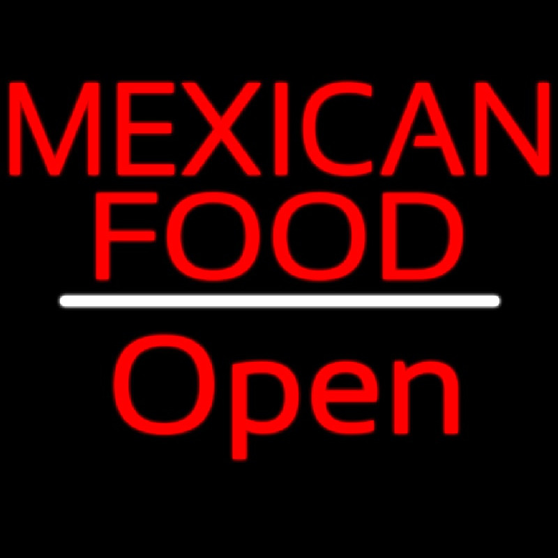 Custom Mexican Food Open White Line Neon Sign USA