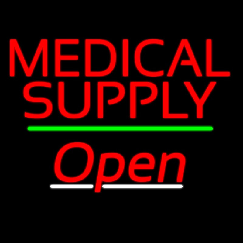 Custom Medical Supply Open Green Line Neon Sign USA