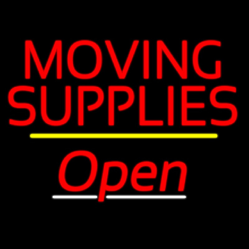 Custom Moving Supplies Open Yellow Line Neon Sign USA