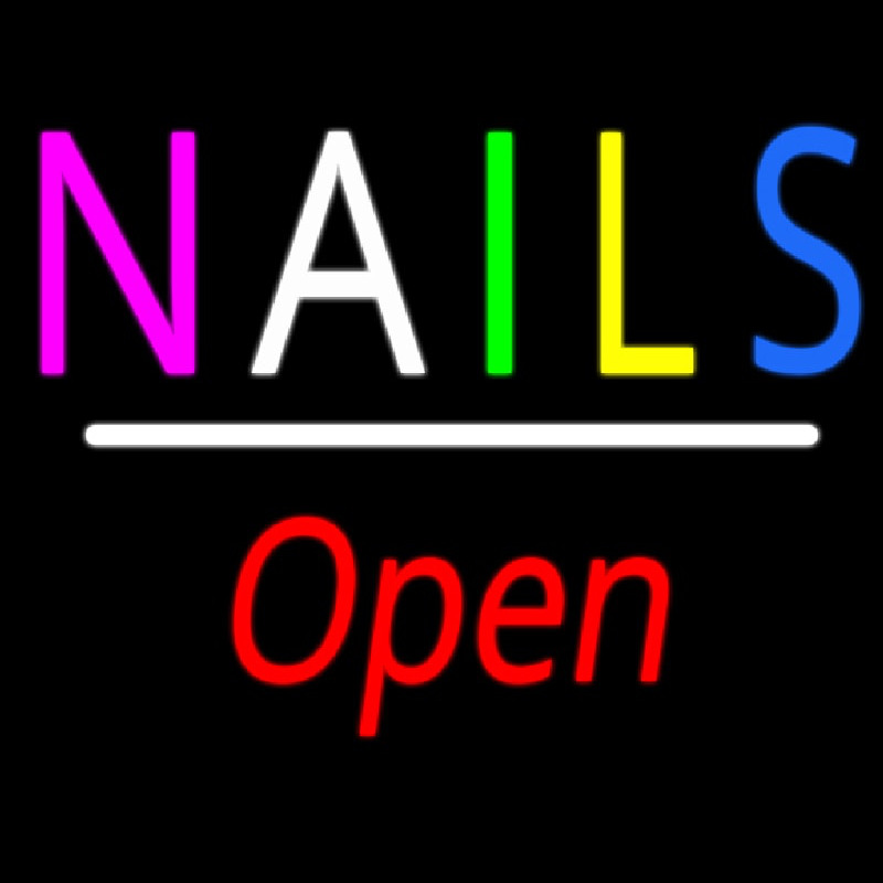 Custom Multi Colored Nails Open White Line Neon Sign USA