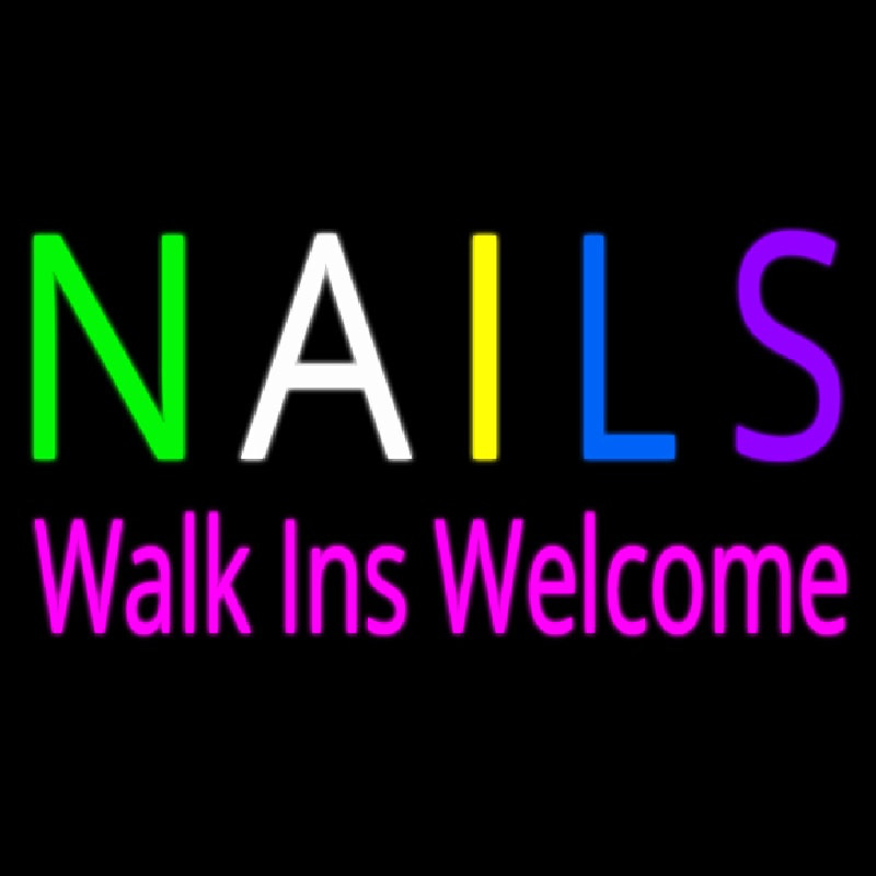 Custom Multi Colored Nails Walk Ins Welcome Neon Sign USA
