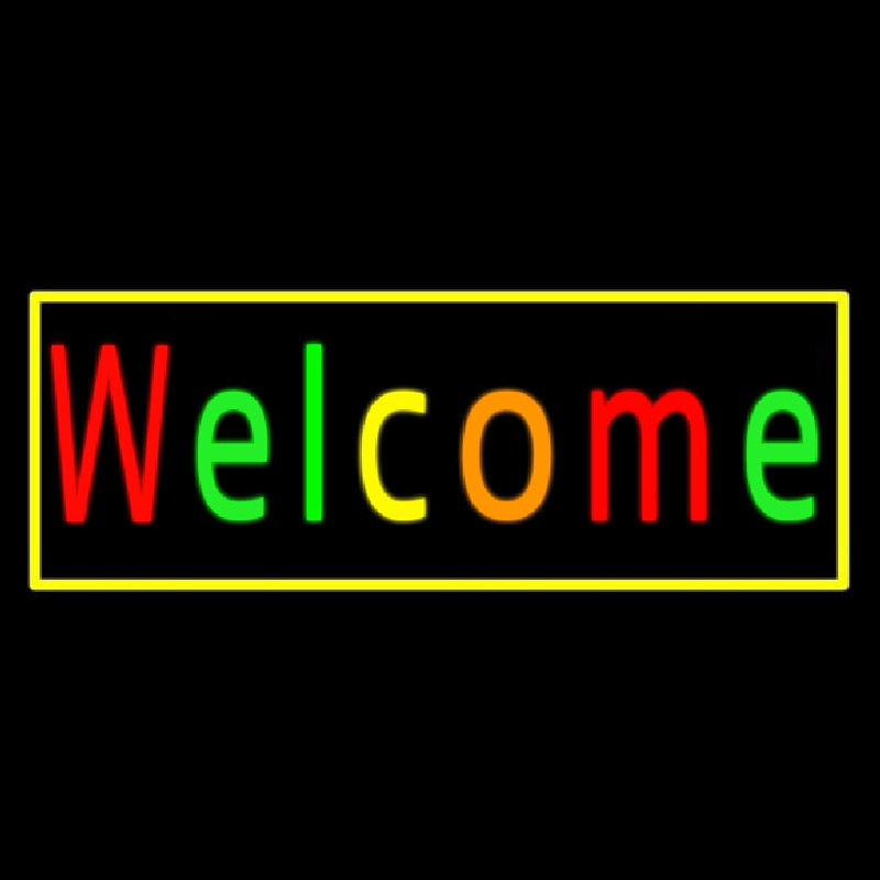 Custom Multi Colored Welcome With Yellow Border Neon Sign USA