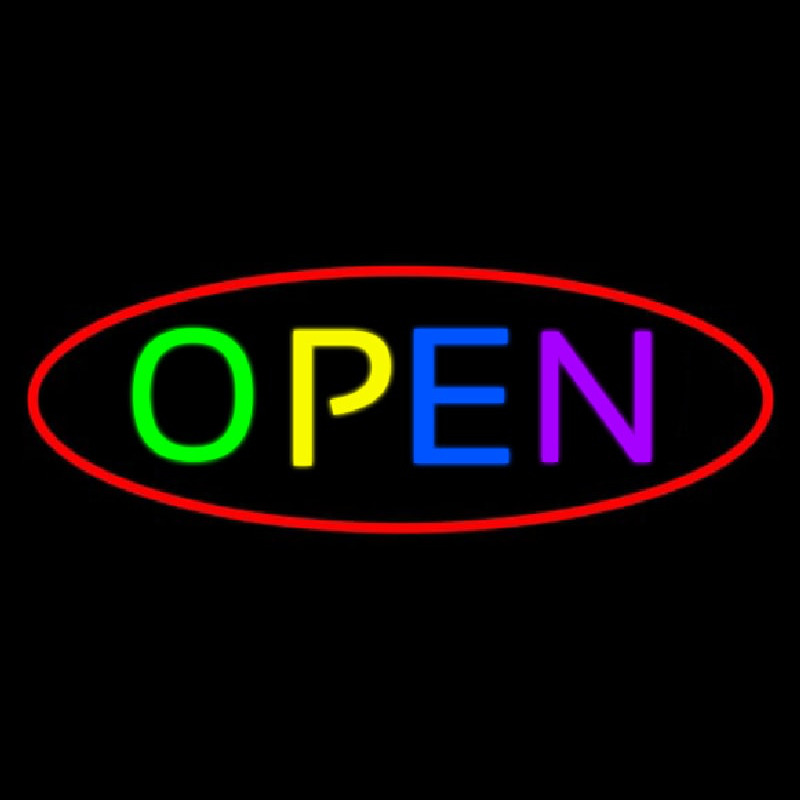 Custom Multi Open With Red Oval Border Neon Sign USA