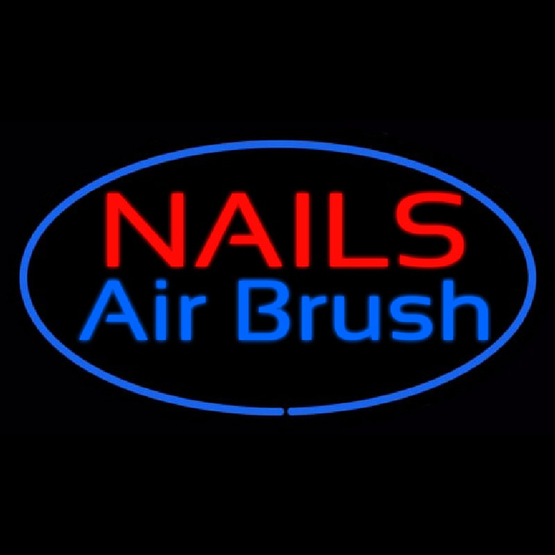 Custom Nails Airbrush Oval Blue Neon Sign USA