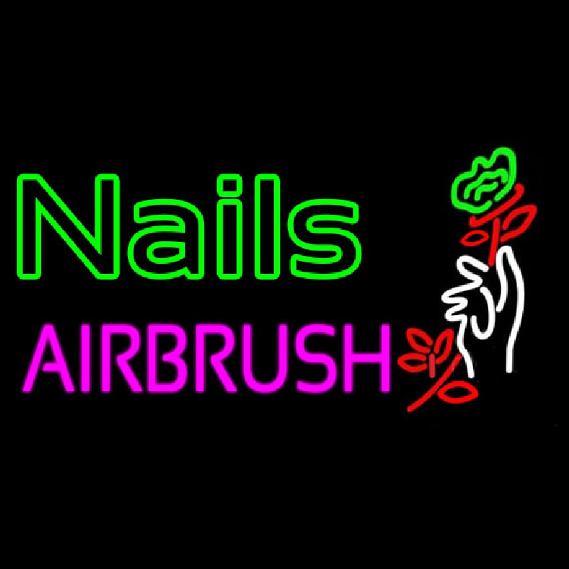 Custom Nails Airbrush With Flower Neon Sign USA